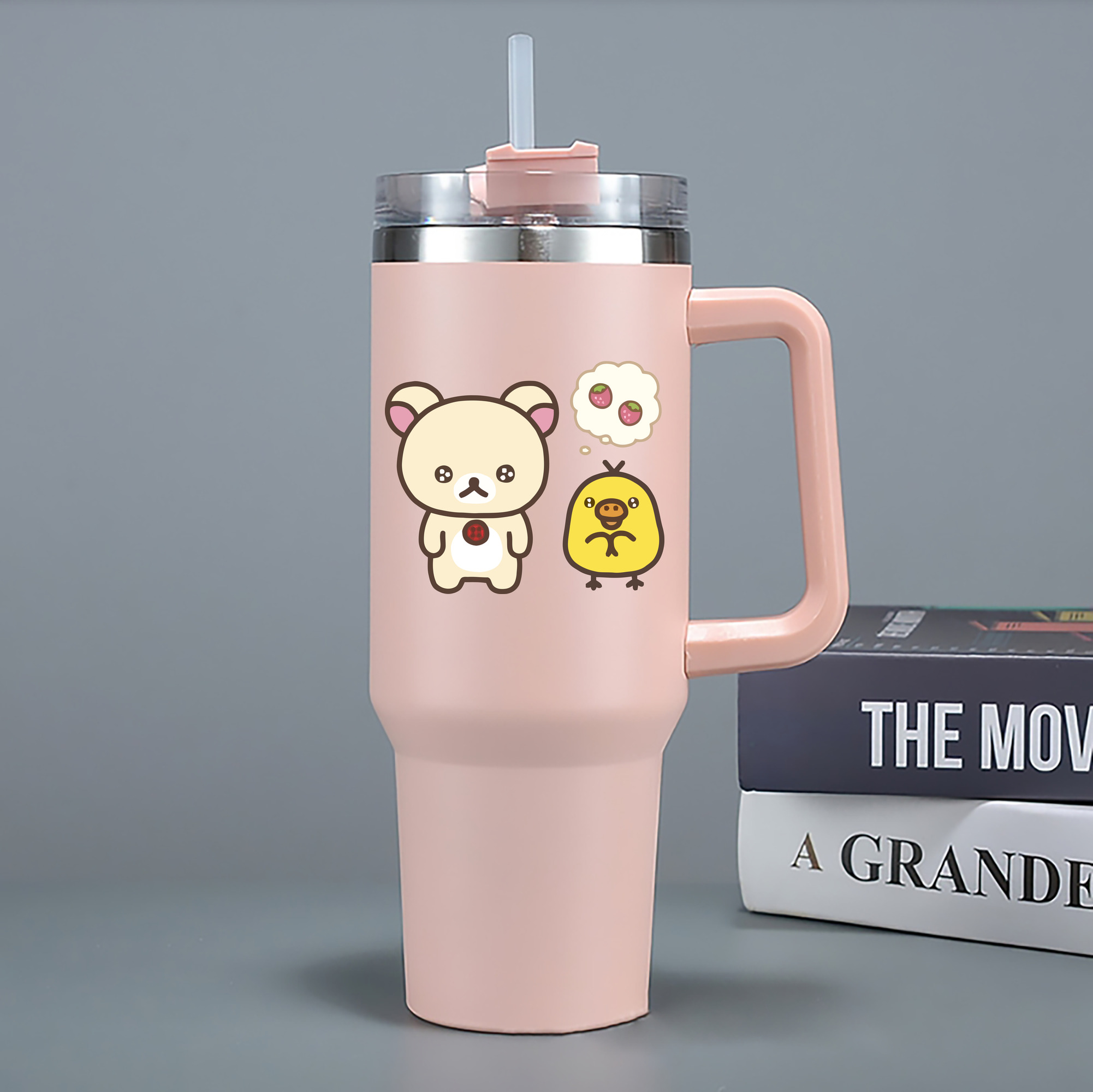 （画像用） リラックマ リラックマ キイロイトリ Rilakkuma Korilakkuma Kiiroitori 1200mL車用タンブラー - クリスタルステッカー（プラスチックストロー付き）